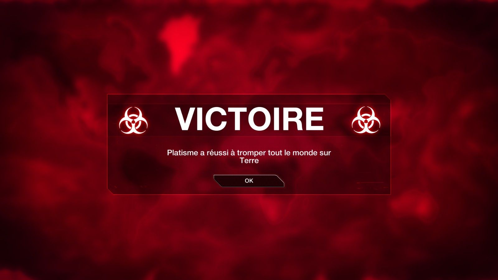 Écran de fin de partie de Plague : Victoire, Platine a réussi à tromper tout le monde sur Terre Écran de fin de partie de Plague : Victoire, Platine a réussi à tromper tout le monde sur Terre