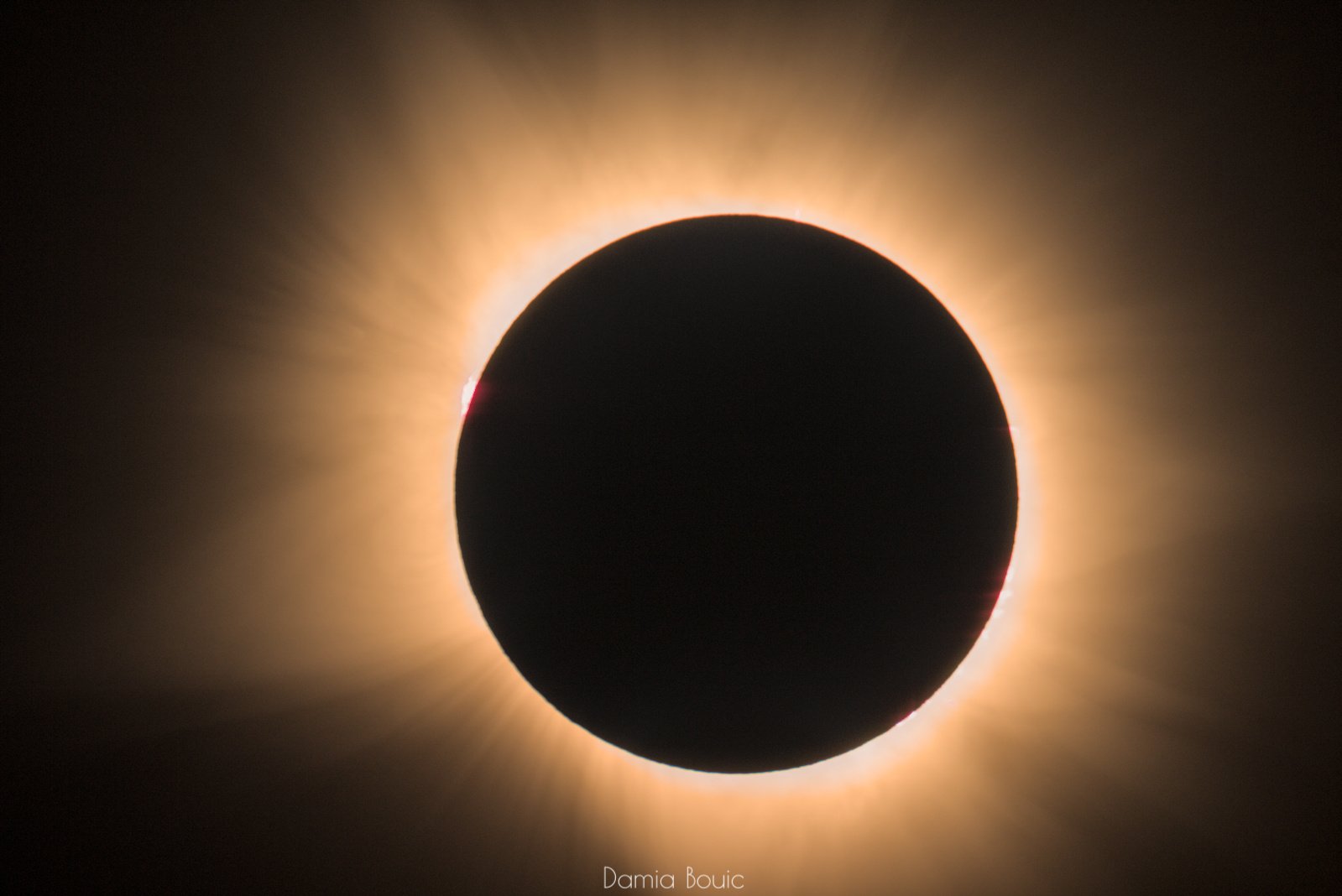 La couronne plus étendue au gré d'une exposition plus longue. L'atmosphère solaire irradie depuis le disque noir, suivant les innombrables lignes de champs magnétique. La couronne plus étendue au gré d'une exposition plus longue. L'atmosphère solaire irradie depuis le disque noir, suivant les innombrables lignes de champs magnétique.